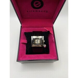 ellemenno watch womens black band silvercase with small heart charm working NWOT